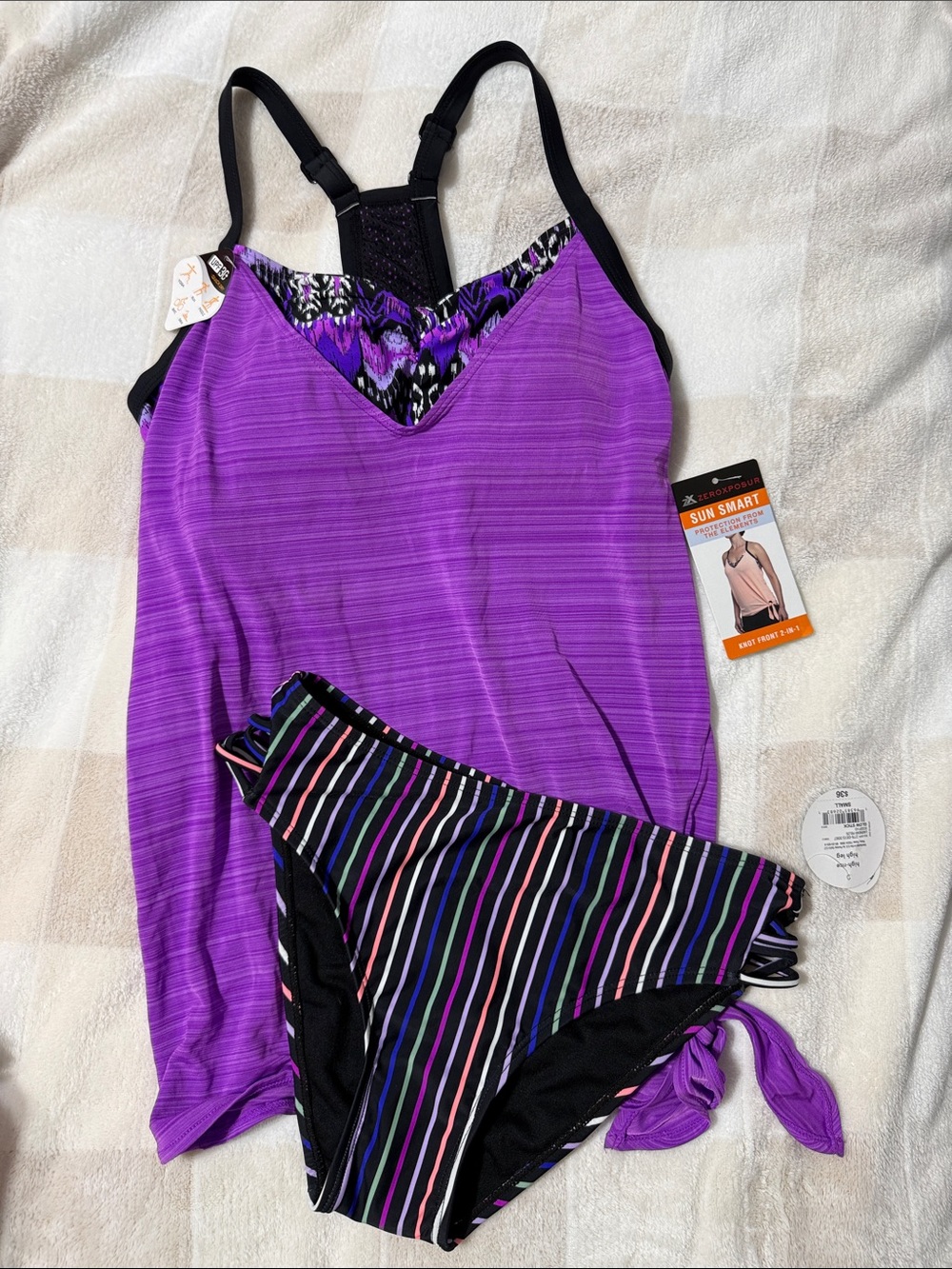 Tankini with Striped Bikini Bottom